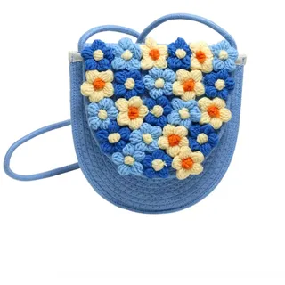 Gewebte Damen-Umhängetasche, florale Clutch, große Kapazität, magnetische Schnalle, Blumen-Geldbörse, gehäkelt, Crossbody-Tasche für Freizeit, Alltag, Partys, Abschlussball (Ellipsenförmig Blau)