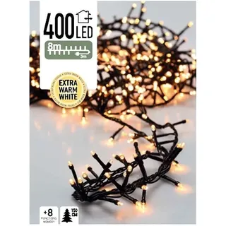 ECD Germany LED Cluster Lichterkette 8m mit 400 LEDs Extra Warmweiß, 8 Modi, Strombetrieb, Innen- und Außen, Weihnachtsbeleuchtung Büschellichterkette - Grün