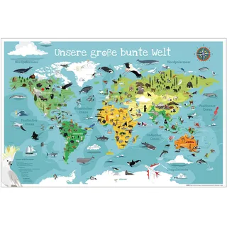 Close Up Kinder-Weltkarte XL Poster - Unsere große Bunte Welt in 61 x 91,5 cm - handgezeichnete und colorierte Kinder-Weltkarte
