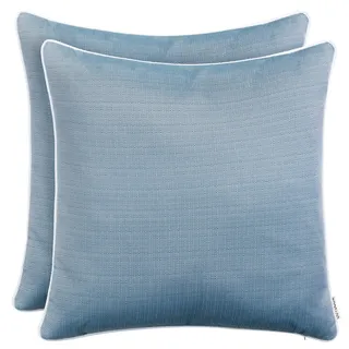 Brandsseller 2er Set Outdoor Kissen 45x45 cm – Wetterfeste Zierkissen mit Paspel in Walzoptik – Wasserabweisende Gartenkissen & Dekokissen für draußen – Sofakissen für Balkon & Terrasse - Blau