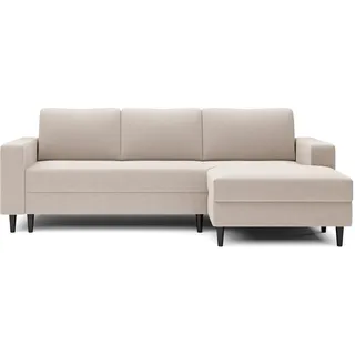 Selsey - Eckschlafsofa Nalika in L-Form mit einem Behälter aus cremefarbenem hydrophobem Velours auf der rechten Seite