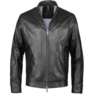 Lederjacke BUGATTI "BUBORMIO", Herren, Gr. 54, schwarz, Obermaterial: 100% Lammleder LEL. Futter: 50% Baumwolle CO. 50% Polyester PES. 50% Baumwolle CO. 50% Polyester PES., uni, modern fit, Rundhals, Jacken Lederjacke, aus hochwertigem Leder