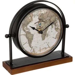 Retro-Tischuhr FLAVIA, Zifferblatt mit Weltkarte, H. 20 cm - Schwarz