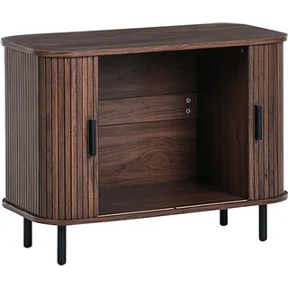 BELIANI Sideboard Dunkelbraun MDF-Platte mit 2 Schiebetüren Lamellen-Optik Retro Mehrzweckschrank Schlafzimmer Wohnzimmer Esszimmer Ausstattung - Braun, Schwarz