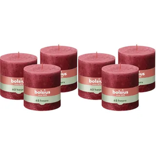 Bolsius Rustik Stumpenkerze XXL - Rot - 3 Stück - 10 x 10 cm - Dekorative Haushaltkerzen - Brenndauer 62 Stunden - Unparfümierte - Enthält Natürliches Pflanzenwachs - Ohne Palmöl (Packung mit 2)