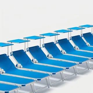 20er Set Nettuno Aluminium Sonnenliegen mit verstellbarem Sonnendach - Blau - Blau
