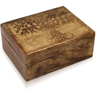 Tolles Geburtstagsgeschenk, handgefertigt, dekoratives Schmuckkästchen aus Holz, Baum des Lebens, Schmuckorganizer, Andenkenbox, Schatztruhe, Schmuckhalter, Uhrenbox, 21 x 16 cm, (Antique)