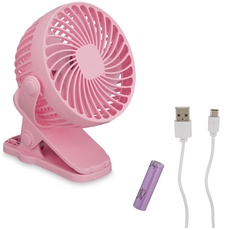 Bild Ventilator klein, 3 Stufen, schwenkbar, mit Clip, leise, Klemmventilator, Büro, Auto, USB-Anschluss, rosa