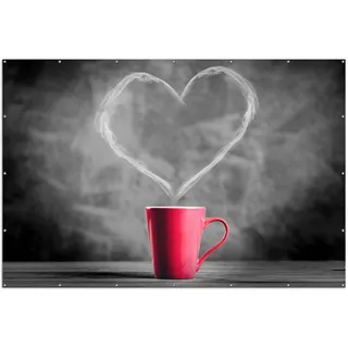 Wallario XXL Outdoor-Poster für Garten oder Balkon, Motiv Tasse mit Kaffee - Schwarz-Weiß, in ca. 300 x 200 cm - Schwarz
