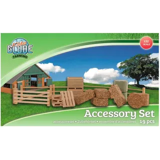 Kids Globe Farming Zubehör Set (mit Zäunen Heuballen Kartoffelkisten und Paletten 19tlg aus Holz 1:32) 610253