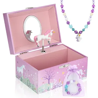 Anyiner Schmuckschatulle mit Spieluhr, Kinder-Schmuckkästchen Musikkästchen mit sich drehenden Ballerina, Schmuckkästchen Mädchen Geburtstagsgeschenk für Kinder (Groß Rosa Pony)