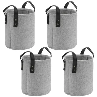 SINJEUN 4er Set Filzkorb Rund, 20 x 21cm Filzkorb Aufbewahrungskorb Klein, Hellgrau Filz Aufbewahrungsbox mit Griff für Wohnzimmer, Büro, Zimmer
