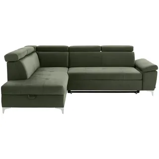 Carryhome Ecksofa , Olivgrün , Textil , Ottomane links, L-Form , 271x206 cm , Stoffauswahl, Liegefunktion, seitenverkehrt erhältlich, Rücken echt , Wohnzimmer, Sofas & Couches, Wohnlandschaften, Ecksofas mit Schlaffunktion