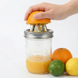 HEMOTON Zitronenpresse Edelstahl Handpresse Für Küche, Orangenpresse mit Auffangbehälter, Edelstahl Zitronenpresse Mit Mason Jar Glas Manuelle Zitruspresse Für Frisch Gepressten Saft