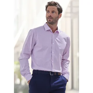 Langarmhemd H.I.S "Regular fit", Herren, Gr. L (41/42), N-Gr, weiß (weiß, magenta, bedruckt), Web, Obermaterial: 100% Baumwolle, bedruckt, regular fit normal, Rundhals, 2-Knopf-Manschette, Hemden Langarmhemd, mit Haifischkragen und allover Print aus reiner Baumwolle
