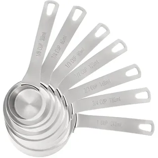 Chef Pomodoro Messbecher Edelstahl – Cups Messbecher Set 7-teilig (30–240 ml) – Präzise Measuring Cup für Küche & Backen – Stapelbar, rostfrei, spülmaschinenfest, langlebig & einfach zu verstauen