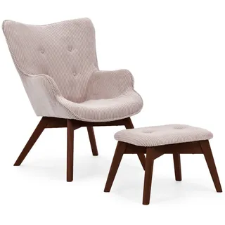 S-Style Möbel Loungesessel mit Fußhocker Lenari Puderrosa Cordstoff mit Füßen in Braun , Textil , Echtholz,Buche, Birke , 71x96x86 cm , Blauer Engel, FSC Mix, Oeko-Tex®, Hergestellt in Europa , Wohnzimmer, Sessel, Polstersessel