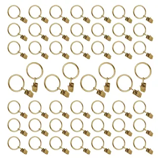 50 Stück Vorhangringe mit Clips, rostfreier Metall-Vorhangring, 25 mm Durchmesser, Haken-Clip zum Halten schwerer Gardinenstangen-Set und Vorhänge – Gold