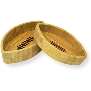 40YARDS American Football Bambus Schälchen/Schüsseln/Schalen (2 Stück) aus Holz für Nüsse, Gummibärchen, Kekse, Süßigkeiten & Snacks | Geschenk für Football Fans | Football Party Deko