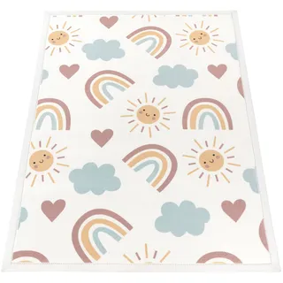 Paco Home Kinderteppich »Emilia 352«, rechteckig, 24 mm Höhe, Kurzflor, Sonne, Wolken, Regenbogen, sehr weicher Flor, bunt