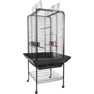 Flamingo Vogelkäfig – Voliere Vögel – Paullie Antrazit – 80×80×151,5 cm – 4 Sitzstangen & 3 Näpfe, Frontklappe, Dachöffnung, Schublade, pulverbeschichtet