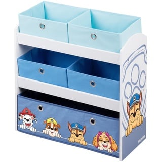 roba Spielregal aus Holz Paw Patrol - Spielzeugregal mit 5 Boxen - Montessori Aufbewahrungsregal für Jungen & Mädchen - Weiß/Grau...