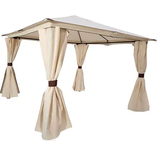 Pavillon VENEZIA 3x3 Meter, Stahl schwarz, Plane PVC-beschichtet écru, mit Seitenplanen - Beige