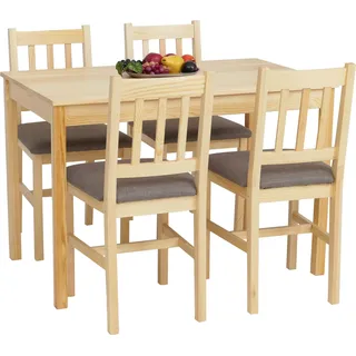 Esszimmer-Set HWC-F77, Sitzgruppe Esszimmergruppe, Massiv-Holz Kiefer Stoff Landhaus 110cm natur Polster grau - Grau