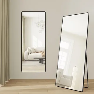 SONGMICS Ganzkörperspiegel, 165 x 60 cm, rechteckiger Standspiegel, Rahmen aus Aluminiumlegierung, Hartglas, für Schlafzimmer, Wohnzimmer, Garderobe, tintenschwarz LFM038BD01