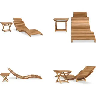 vidaXL Klappbare Sonnenliege mit Tisch Massivholz Teak - Sonnenliege - Sonnenliegen - Holz-Sonnenliege - Holz-Sonnenliegen - Braun