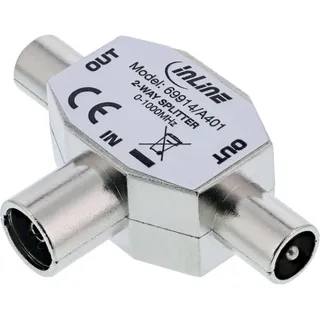 InLine Antenne T-Verteiler für TV, 1x Koax Buchse an 2x Koax Stecker, 2xCoax, Coax, Silber