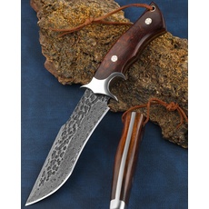 Omesio Hochwertiges Damast Jagdmesser Damaststahl Survival Messer Outdoor Damastmesser mit Scheide Japanischer Stil