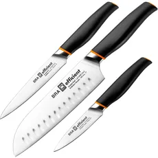 Satz mit 3 BRA Efficient Professional Messern aus Deutschem Molybdän-Vanadium-Stahl. Santoku-Bereich