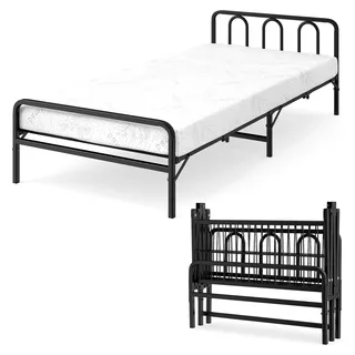 Klappbett 204 x 91 cm, Einzelbett mit Matratze, Bettrahmen mit Kopf- und Fußteil, platzsparendes Gästebett für Gästezimmer und Residenzen