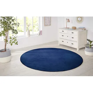 HANSE HOME Teppich Rund – Wohnzimmerteppich Flauschiger Kurzflor Unifarben für Esszimmer, Kinderzimmer, Flur, Schlafzimmer, Küche – Uni Dunkelblau, 133cm