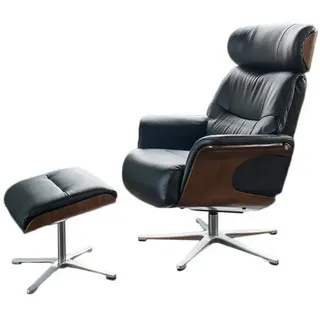 KAWOLA Relaxsessel Tosar Leder 83 x 110 x 89 cm Schwarz mit Hocker