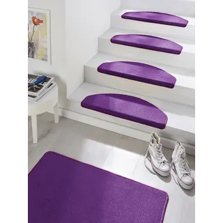 HANSE HOME Fancy – Treppen-Teppich Treppenmatten Selbstklebend Stufenteppich halbrund für Treppenstufen Lila, ca. 23x65cm 15 Stück