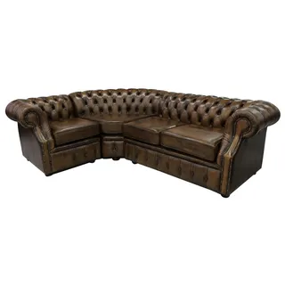 Ecksofa Chesterfield Polster Couchen Sitz Polster Garnituren Antik Braun Ecke - Braun