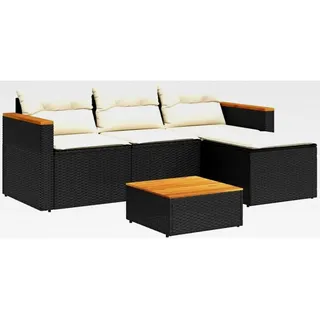 Garten Sofa Set 3-teilig, Gartenmöbel mit Kissen, Sitzgruppe für Garten Terrasse, Modular Gartensofa Lounge Hocker Tisch, Schwarz Poly Rattan
