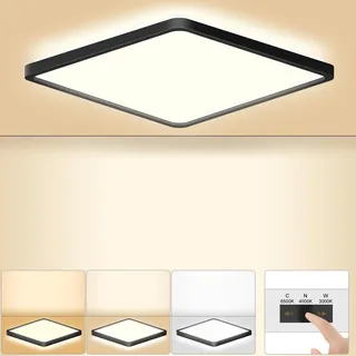 LEZOE LED Deckenleuchte 18W, 2000lm Deckenlampe 3000K/4000K/6500K, Warmweiß Neutralweiß Kaltweiß Flach Panel mit Hinterleuchtung für Wohnzimmer Schlafzimmer, Küche, Flur, Bad, Keller 22x22x2.5cm