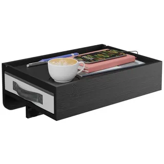 Relaxdays Nachttisch klemmbar, Bambus, HBT: 14x37x26,5 cm, Schublade, Getränkehalter, Bettablage zum Einhängen, schwarz