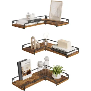 VASAGLE Wandregal 3er Set L-förmig Industrie-Design Schwarz