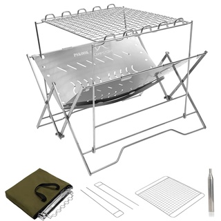 PSKOOK Edelstahl Campinggrill Klappbarer, Tragbarer Feuerstelle Grillrost Zerlegbarer Camping Stove mit Pocket Bellow Für Picknicks, Hinterhöfe (Set 1)