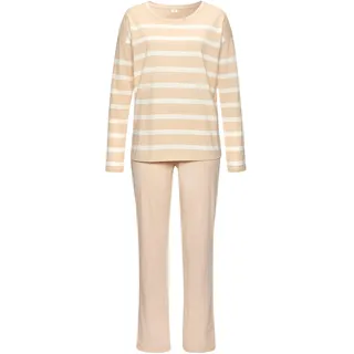 s.Oliver Pyjama Set, 2 tlg. mit garngefärbten Streifen im Oberteil, beige, weiß, gestreift