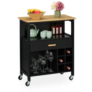 Relaxdays Küchenwagen mit Weinregal & Schublade - Schwarz