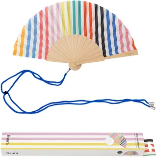 Fisura Original-Fächer mit bunten Streifen, moderner und bunter Holzfächer, Mini-Handventilator, inklusive Aufhänger, Maße: 34,5 cm x 23 cm, Mini, gestreift, onesize