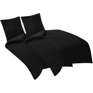 Aisbo Bettwäsche 135x200 4teilig Schwarz - Mikrofaser Bettwäsche-Sets mit Reißverschluss, ÖKO-TEX Bettbezug 135 x 200 cm 4tlg mit Kissenbezug 80x80 cm, Weich und Bügelfrei