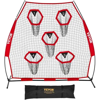 VEVOR Fußballtrainer Wurfnetz Übungsnetz (2170 x 1255 x 2230 mm) mit 5 Zieltaschen & tragbarer Aufbewahrungstasche & Bogenrahmen, Training für die Passgenauigkeit des Quarterbacks, rot