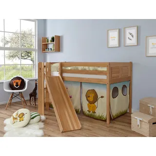 Ticaa Hochbett »Ekki« mit Rollrost und Textil-Set wahlweise mit Matratze, Buche, beige