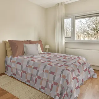 PENSIERI DELICATI Tagesdecke 220 x 280 cm, Einzelbett, 100% Piqué-Baumwolle, ideal als Überwurf oder Überwurf für französisches Bett, Motiv Athen, Orange, 100% Made in Italy